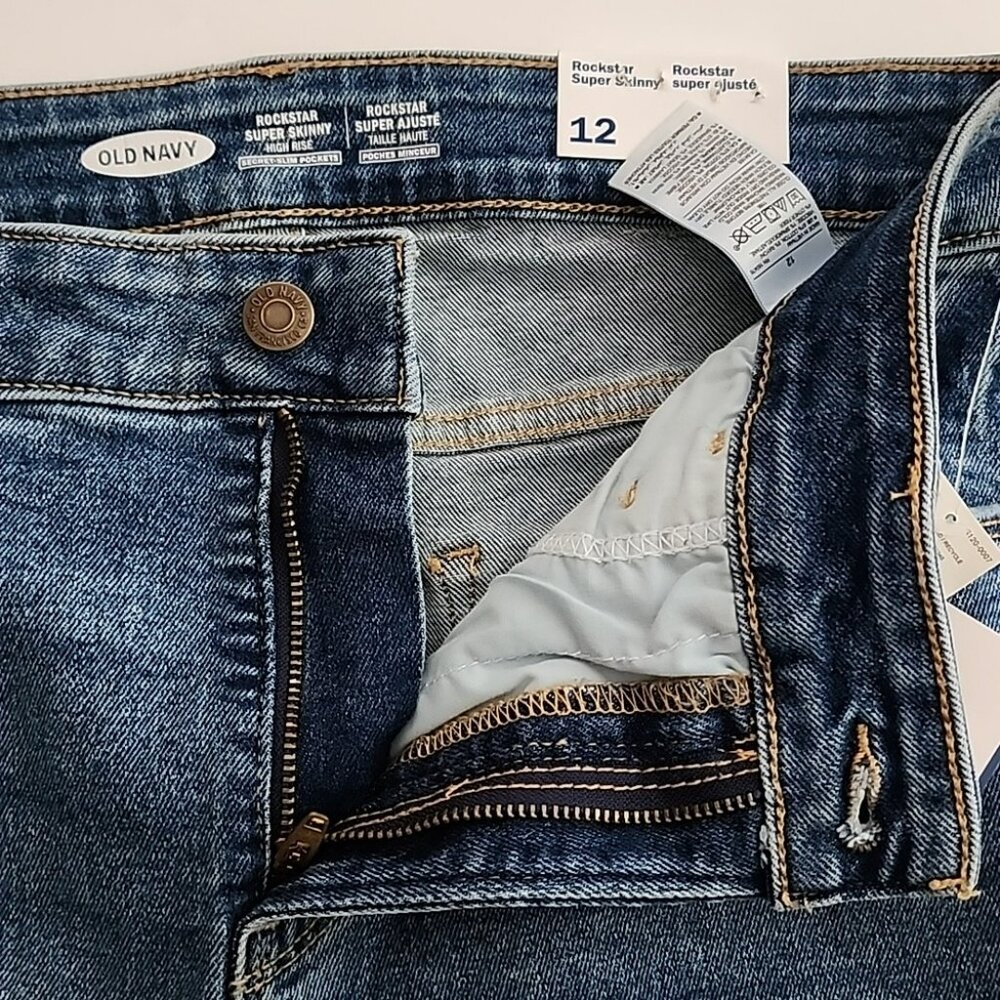Old Navy Blue Jeans Rockstar Super Skinny High Rise Secure Slim Pockets Sz 12 - Picture 7 of 14